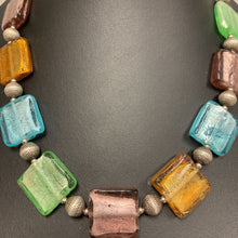 Load image into Gallery viewer, Multicolor Foiled Art Glass Square Bead Sterling Accent Necklace (18&quot;)
