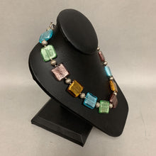 Load image into Gallery viewer, Multicolor Foiled Art Glass Square Bead Sterling Accent Necklace (18&quot;)
