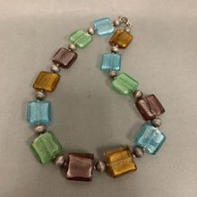 Load image into Gallery viewer, Multicolor Foiled Art Glass Square Bead Sterling Accent Necklace (18&quot;)
