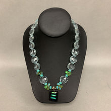 Load image into Gallery viewer, Blue Green Faceted Glass Bead Necklace w/ Dichoic Art Glass Pendant (19&quot;)
