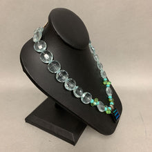 Load image into Gallery viewer, Blue Green Faceted Glass Bead Necklace w/ Dichoic Art Glass Pendant (19&quot;)
