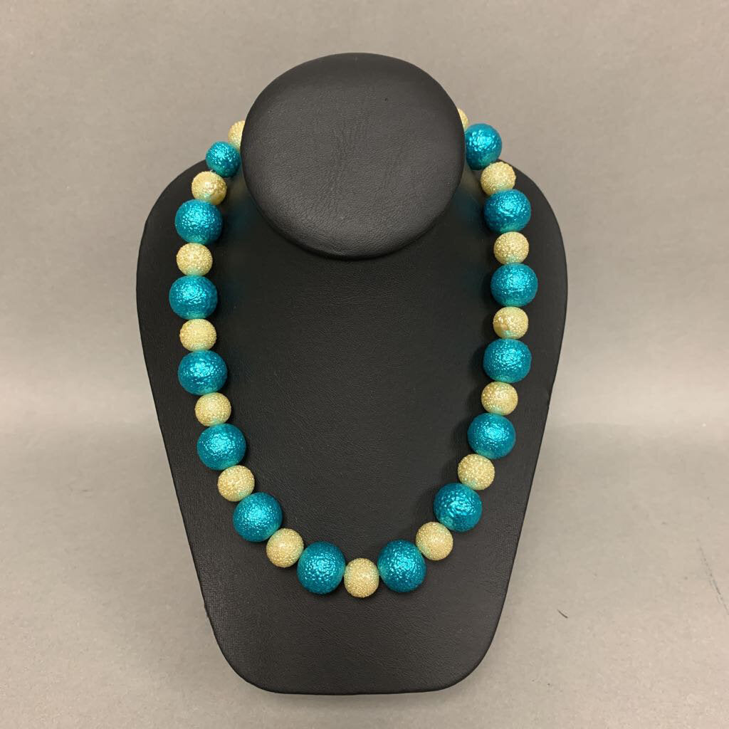 Teal & Gold Metallic Chunky Beaded Necklace (19