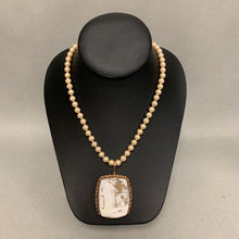 Load image into Gallery viewer, Vintage Gold Filled Rebecca at the Well Scenic Cameo Pendant/Pin on 20&quot; Pearl Strand
