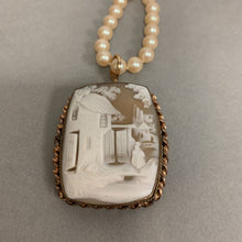 Load image into Gallery viewer, Vintage Gold Filled Rebecca at the Well Scenic Cameo Pendant/Pin on 20&quot; Pearl Strand
