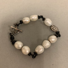 Load image into Gallery viewer, Tica Rosa Freshwater Pearl Knotted Leather Cord Bracelet (8&quot;)
