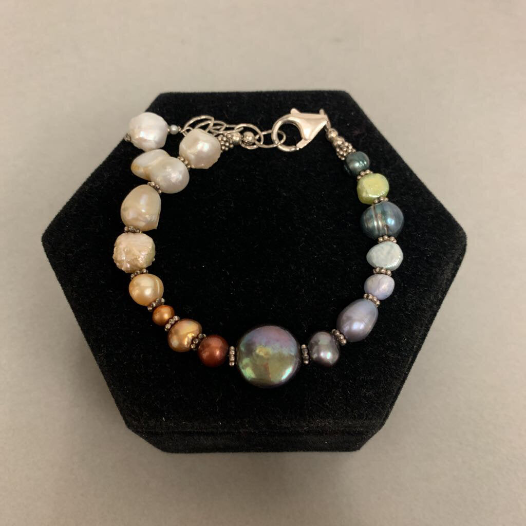 Freshwater Pearl Multicolor Gradient Sterling Bracelet (9