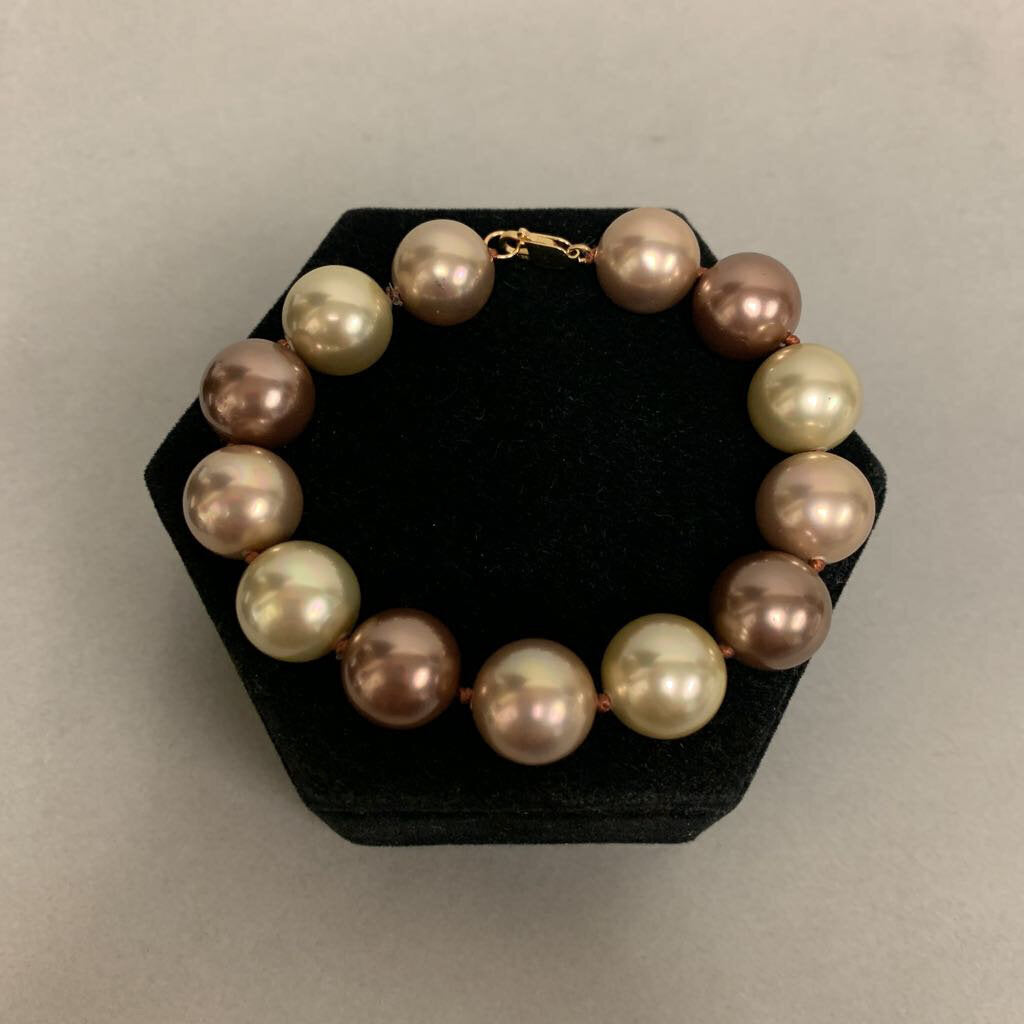 Large Gold & Bronze Pearl Bracelet w/ 14K Gold Clasp (9