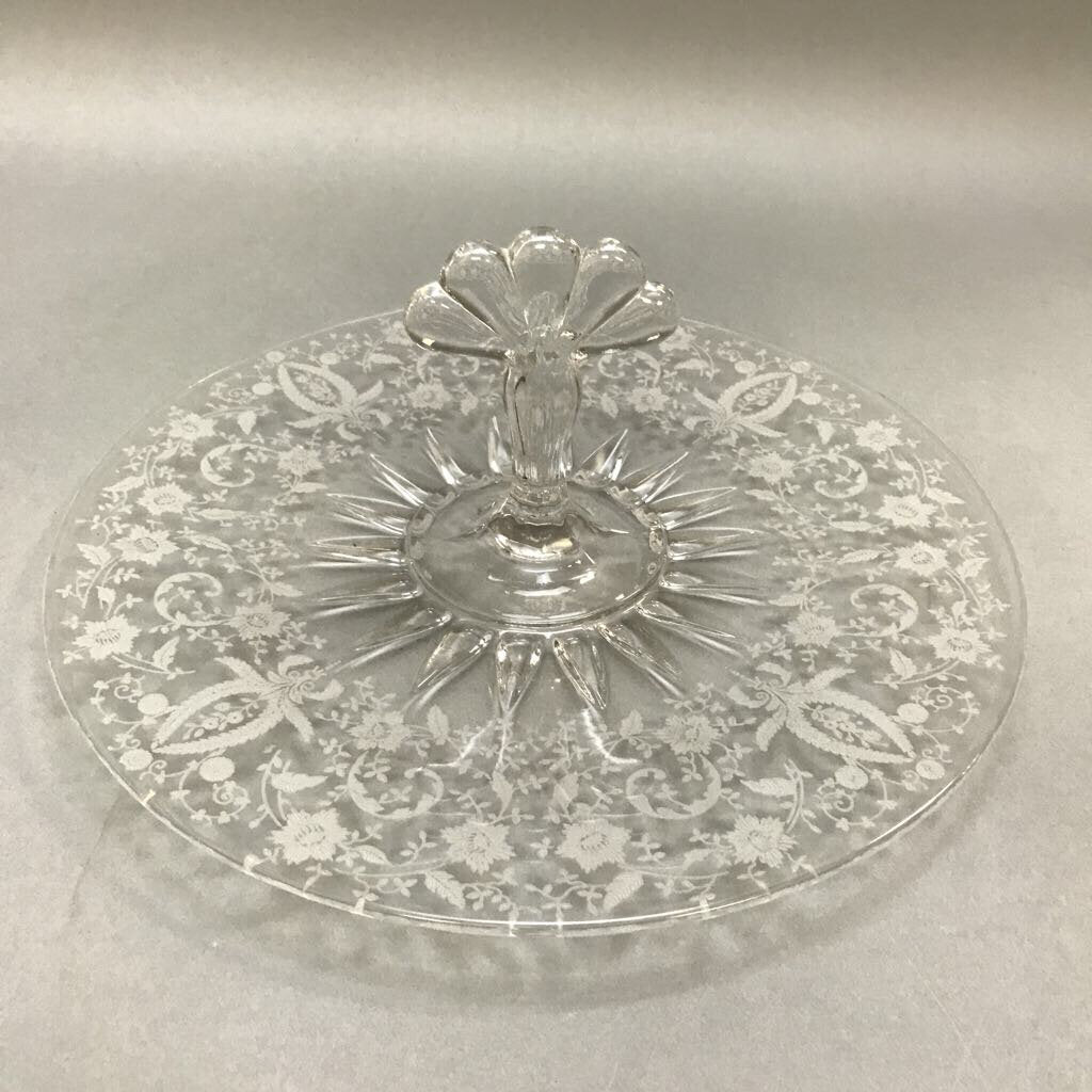 Vintage Crystal Tiffin Franciscan Rose Center Handle Tray (11