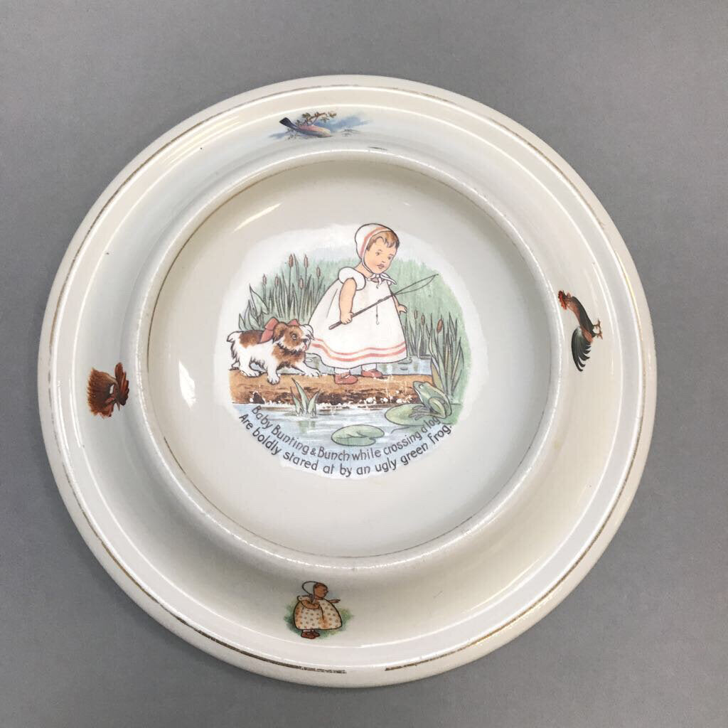 Antique 1905 Royal Baby Plate Baby Bunting Bunch Fishing Child's Feeding Dish (9