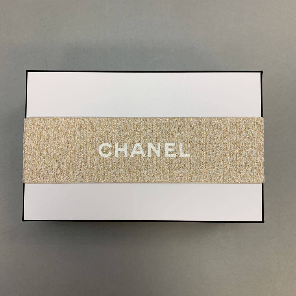 Chanel Signature Logo White Gift Box w/ Gold Ribbon (Empty) (3x9x6