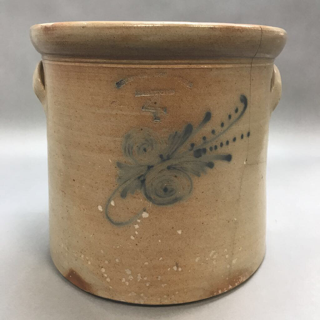 Vintage Salt Glazed Stoneware #4 Crock with Blue Leaves (11x11)(As Is)