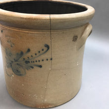Load image into Gallery viewer, Vintage Salt Glazed Stoneware #4 Crock with Blue Leaves (11x11)(As Is)
