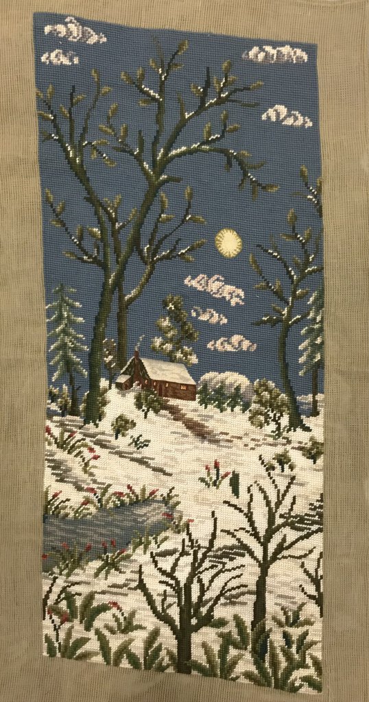 Vintage Needlepoint Winter Scene (34x17