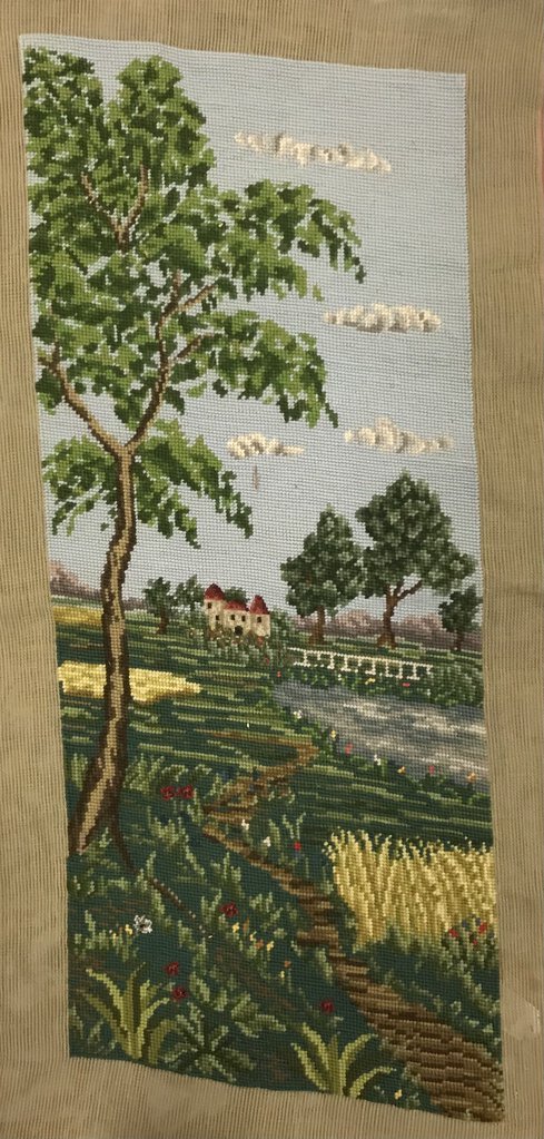 Vintage Needlepoint Garden Scene (34x17