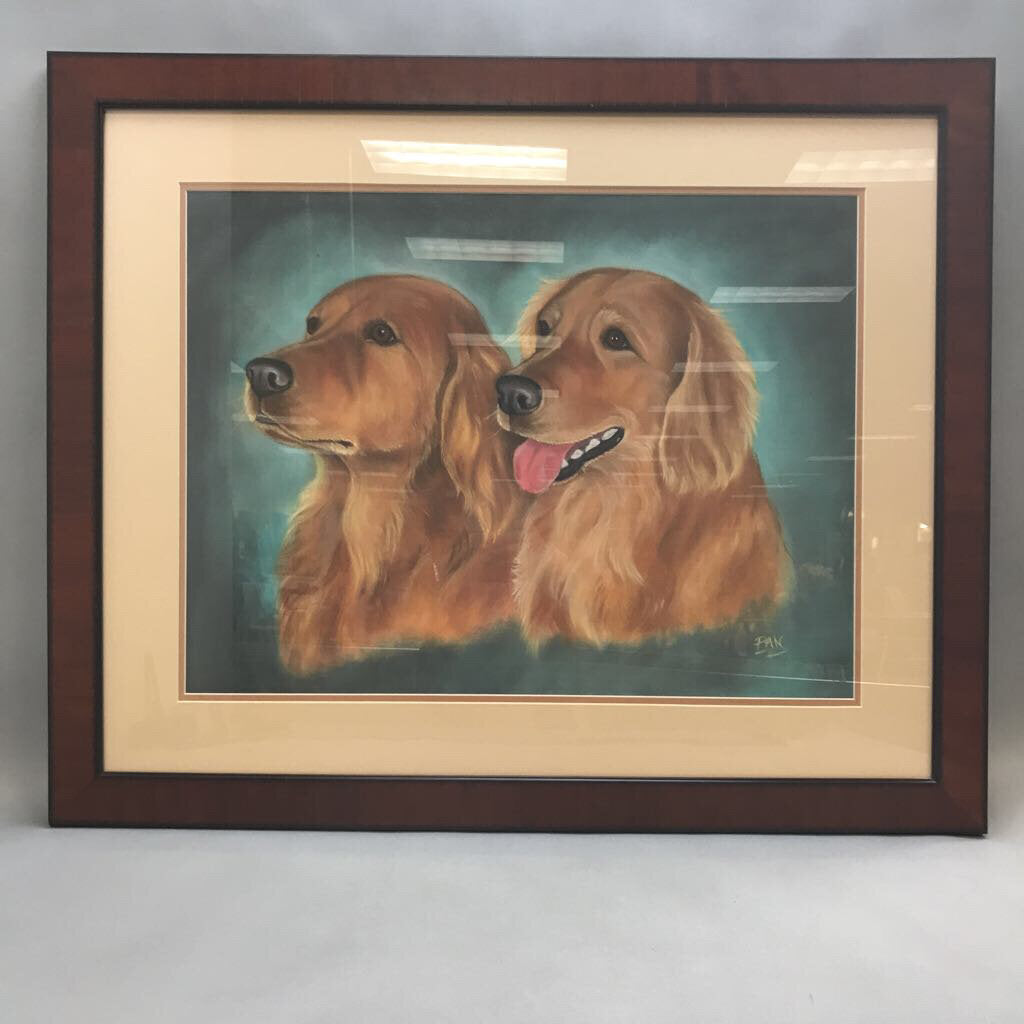 Framed & Signed Two Golden Retrievers Print (28x33)