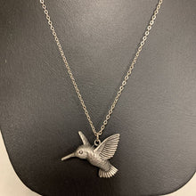 Load image into Gallery viewer, Pewter Hummingbird Pendant on 18&quot; Chain
