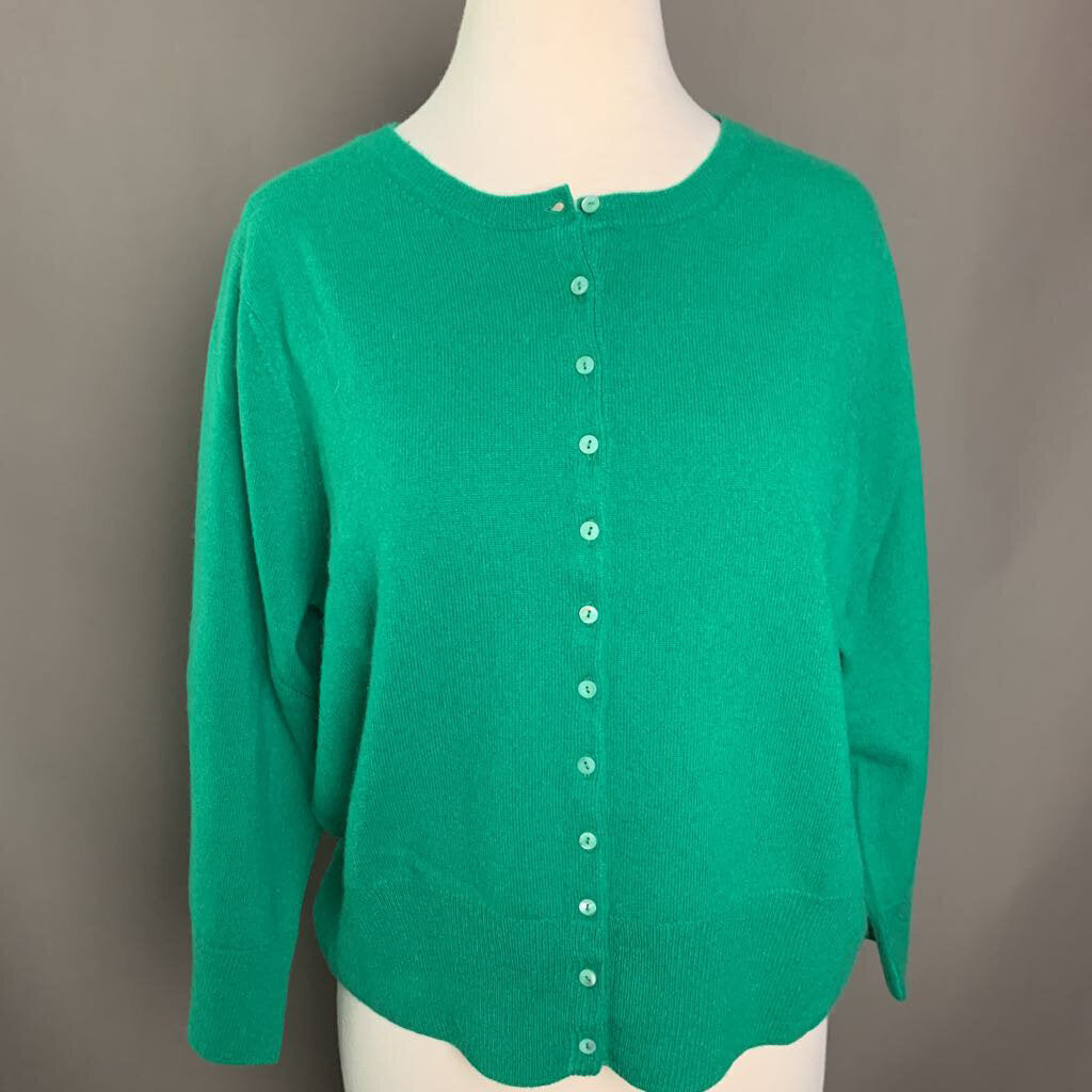 Pure Collection Green Cashmere Cardigan Sweater (sz 14/16)