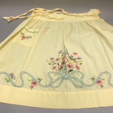 Load image into Gallery viewer, Vintage Yellow Cotton Apron Embroidered Flowers (21&quot;L)
