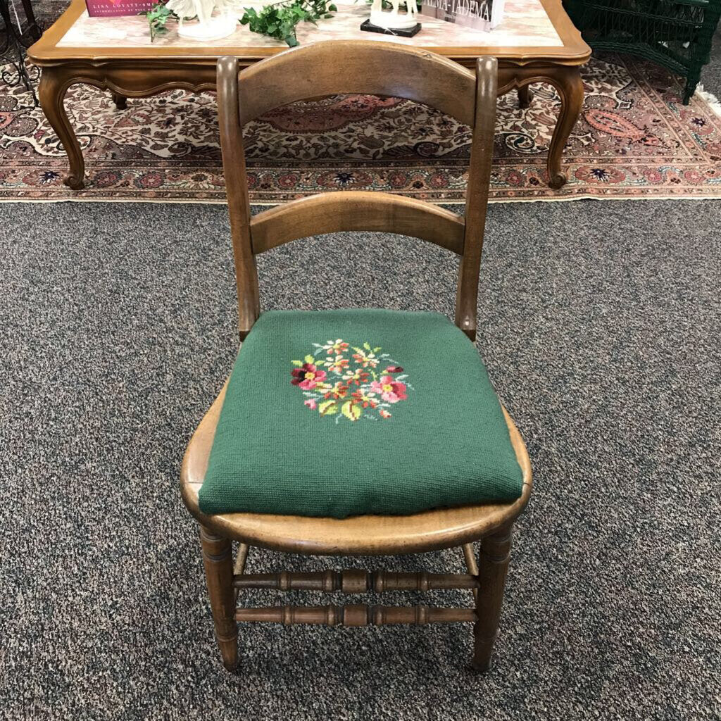 Wood Chair w/ Embroidered Seat (33x17x17)