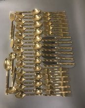 Load image into Gallery viewer, Set of 63 Gold Finish Stainless Steel Bamboo Pattern 11 Place Settings Flatware
