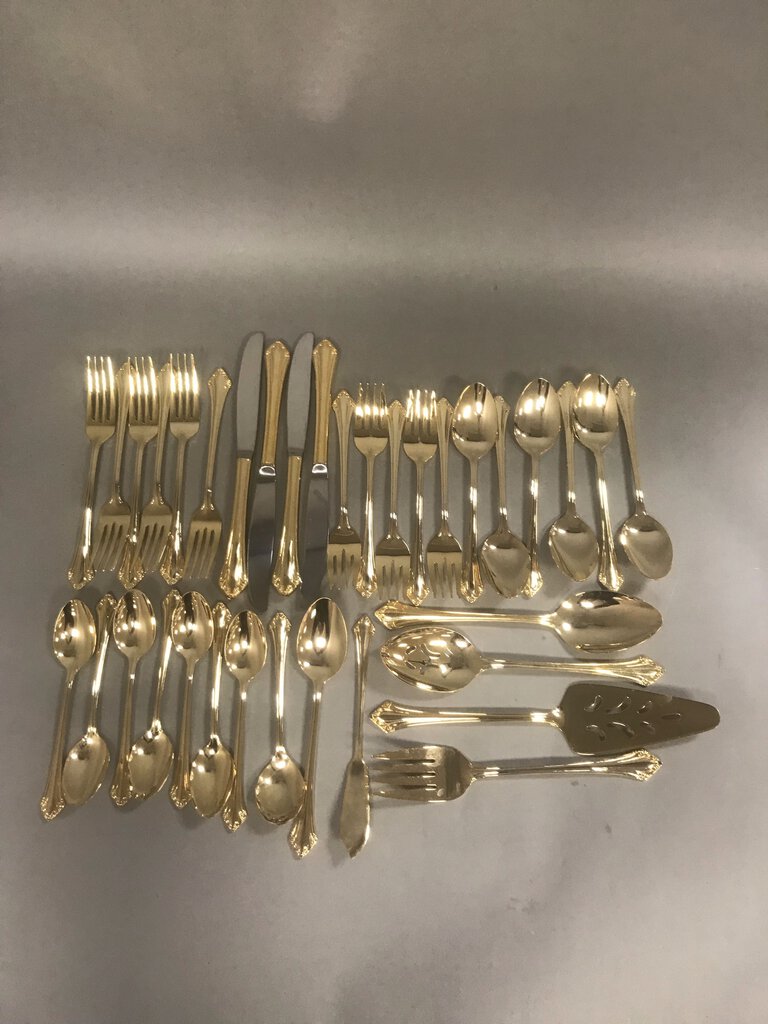 Set of 35 Gold Finish Rogers Bros. Flatware 4 Place Setting Plus Extra