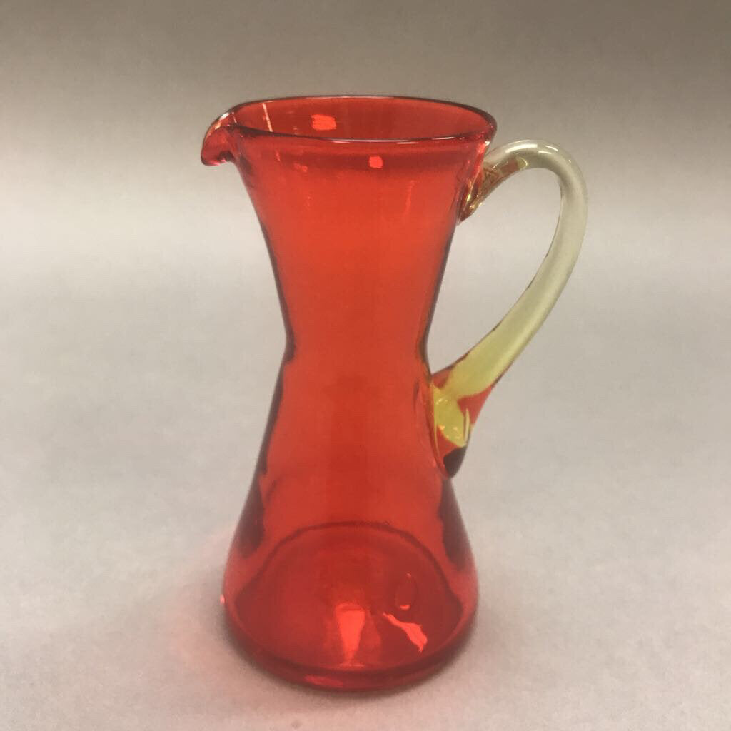 Red Crackle Glass Pitcher with Amber Handle (4