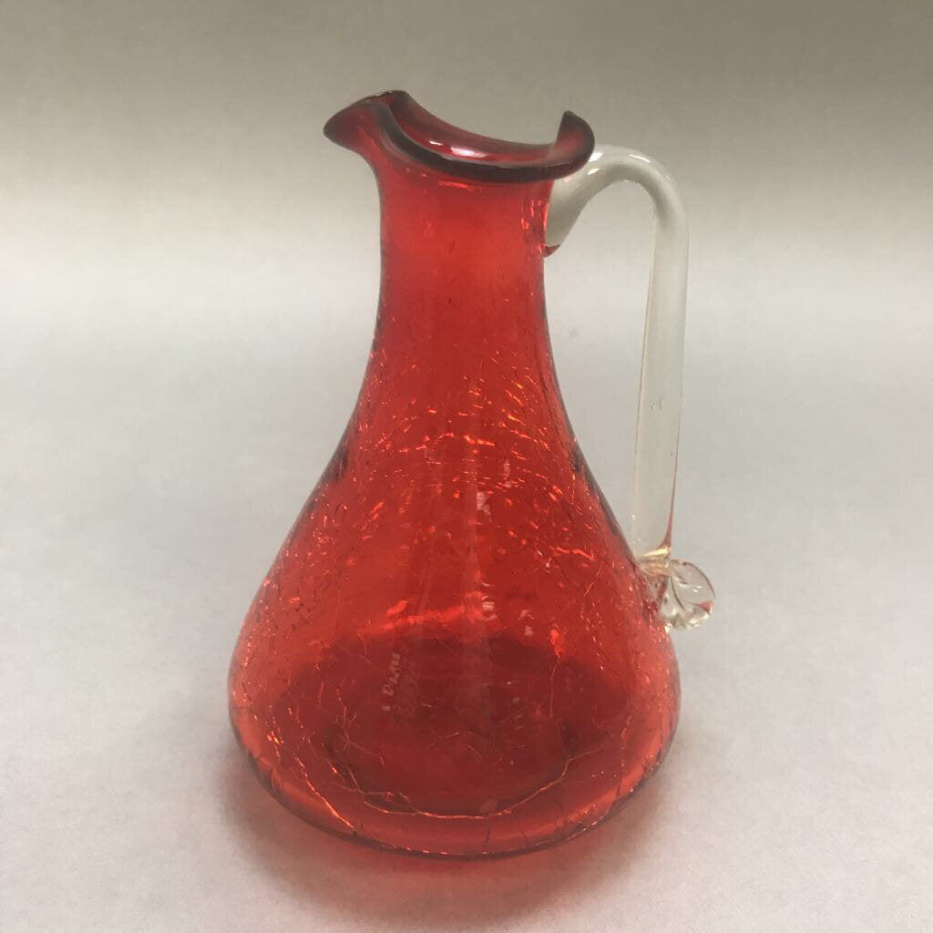 Red Crackle Glass Pitcher with Clear Handle (4.5