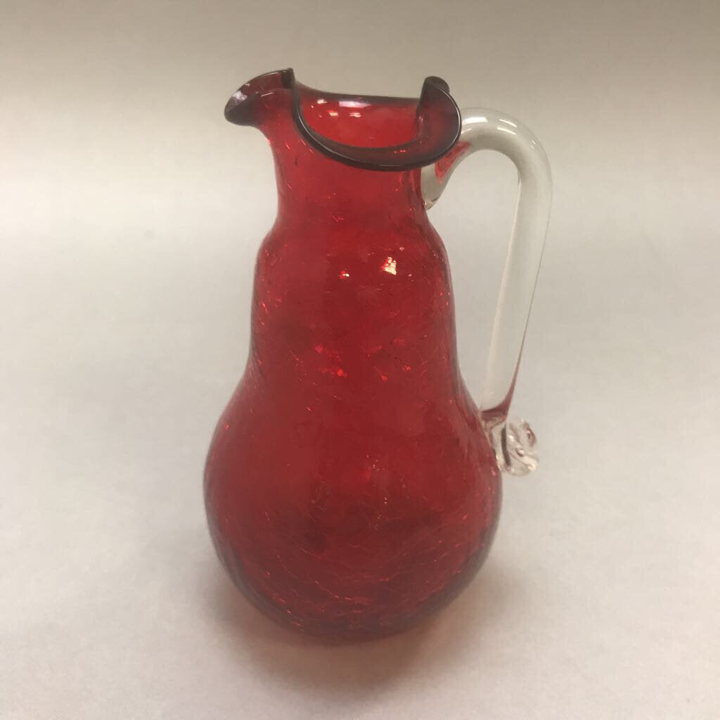 Red Crackle Glass Pear Shaped Pitcher (5