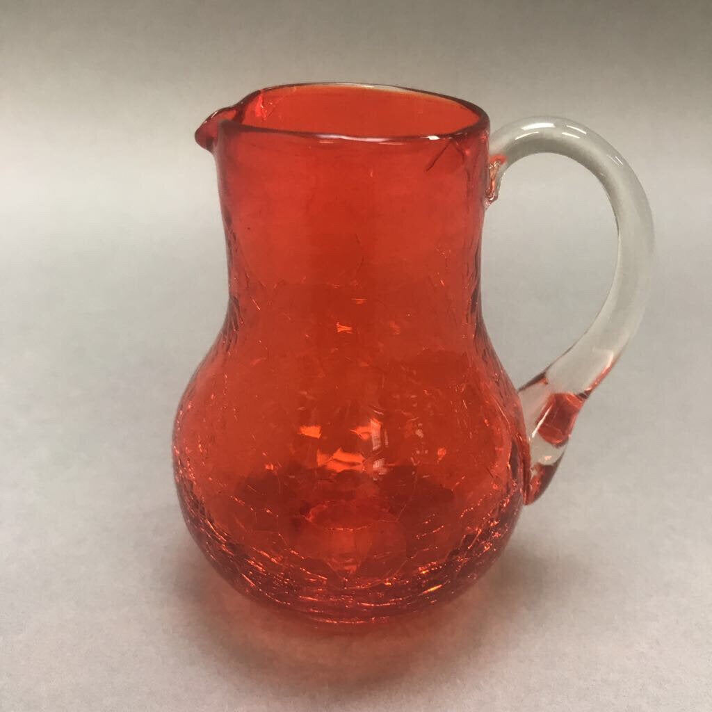 Red Crackle Glass Wide Mouth Pitcher (3