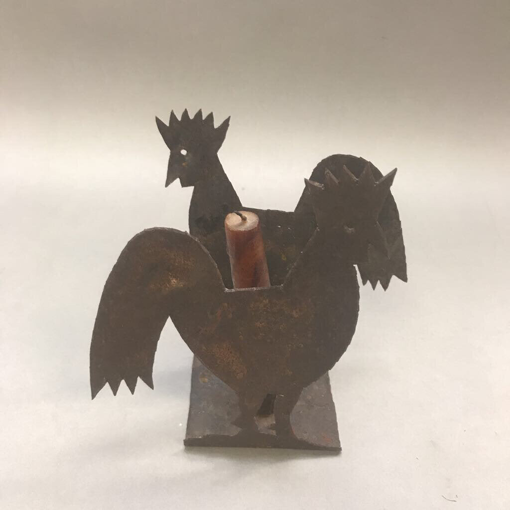 Cut Metal / Tin Rooster Candle Holder (6