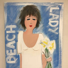 Load image into Gallery viewer, Emerson Quillin Acrylic on Canvas - Lady w/ Flowers on Beach; Anna Maria Island (48x24)
