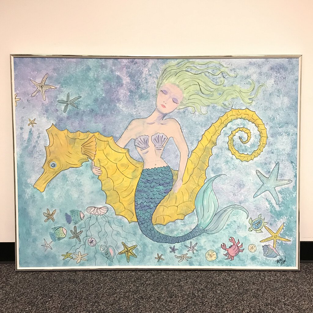 Midge Pippel Canvas Art Print - Mermaid on Seahorse (37x49)