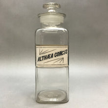 Load image into Gallery viewer, Large Antique 19th Century Apothecary Glass Bottle Jar Original &quot;Althea Concis&quot; Label
