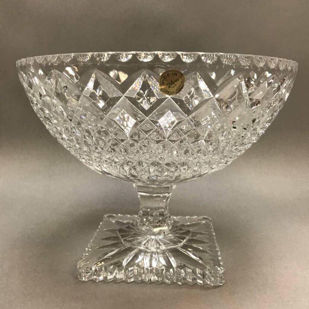 Rare Vintage Bohemian Crystal Footed Compote Bowl (7.5