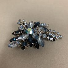 Load image into Gallery viewer, Vintage Navette Blue Tones Floral Rhinestone Brooch Pin (3&quot;)
