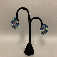 Load image into Gallery viewer, Vintage Blue Aurora Borealis Rhinestone Clip Earrings
