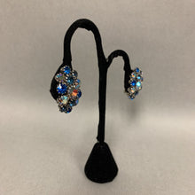 Load image into Gallery viewer, Vintage Blue Aurora Borealis Rhinestone Clip Earrings
