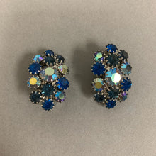 Load image into Gallery viewer, Vintage Blue Aurora Borealis Rhinestone Clip Earrings
