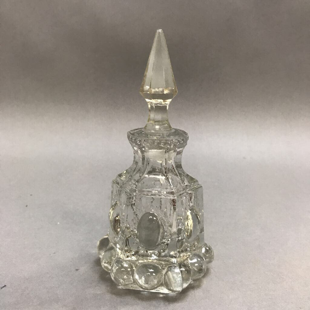 Vintage LE Smith Beaded Medallion Clear Glass Perfume Bottle (3.5