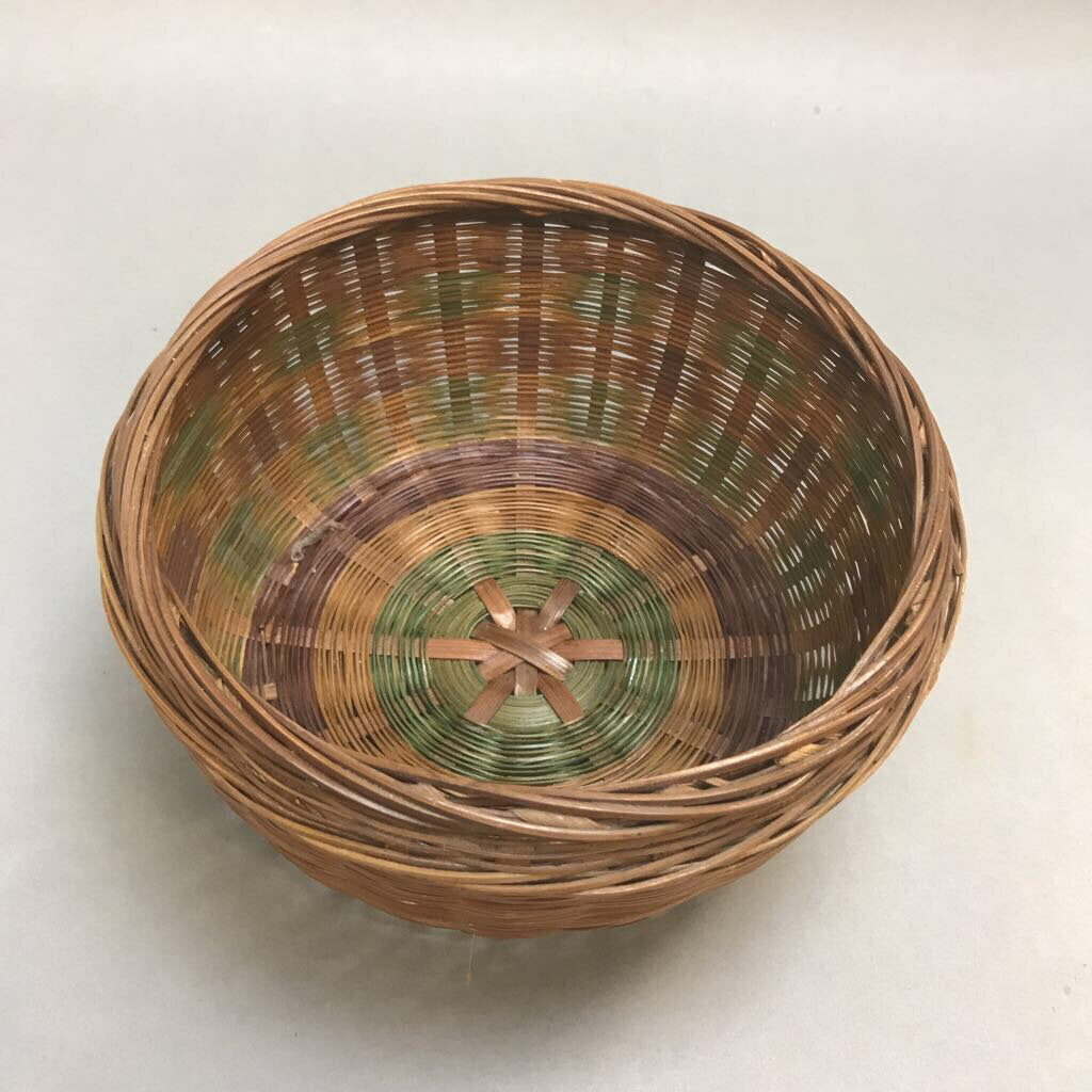 Vintage Tricolor Round Basket with No Lid (4