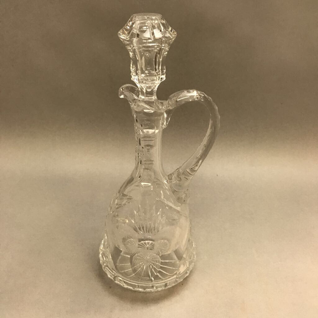 Vintage Crystal Decanter Carafe with Handle with Stopper (10.5