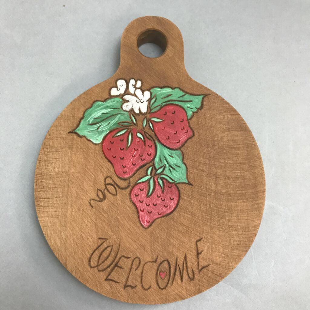 Vintage Wood Trivet Cutting Board with Strawberries (8