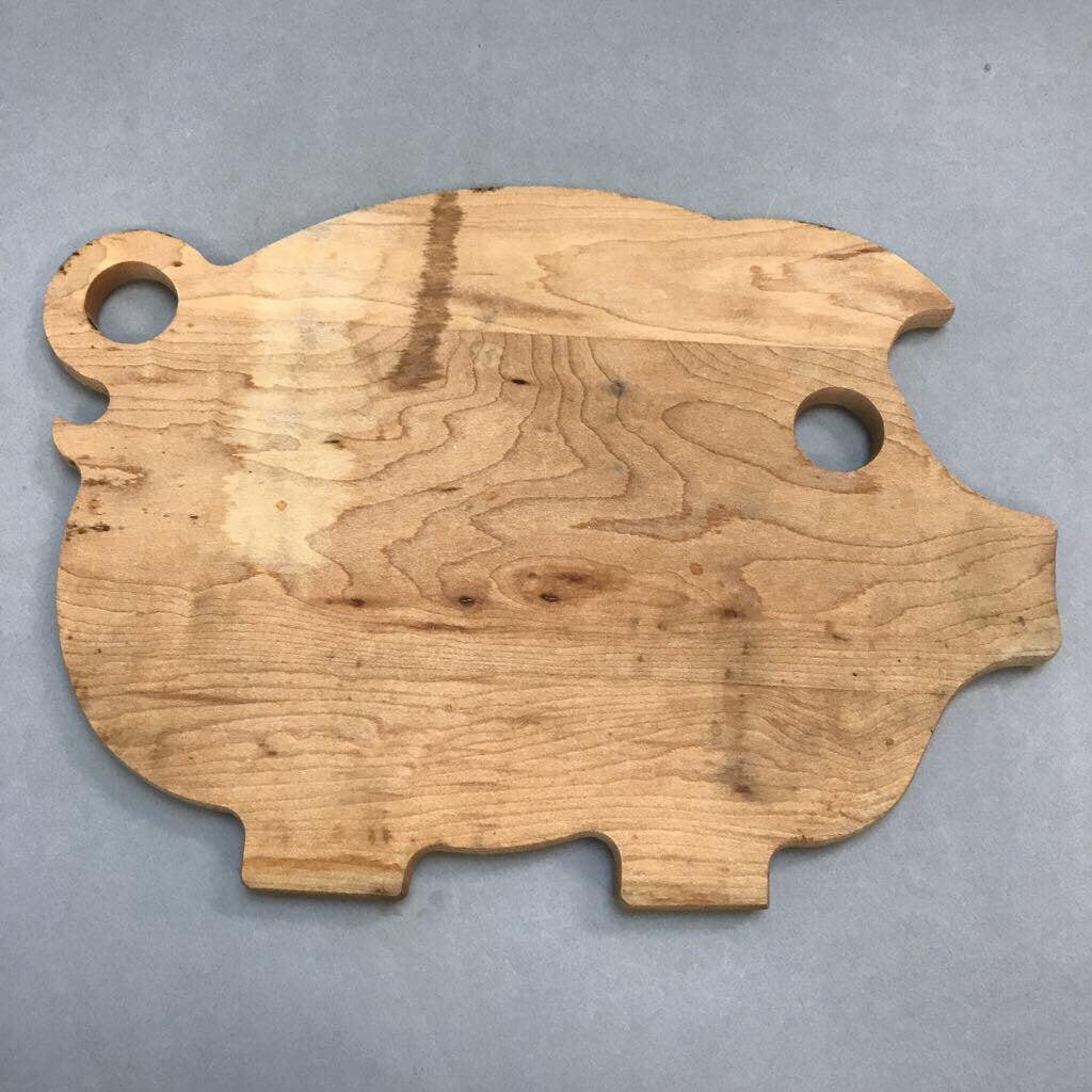 Wooden Pig Shaped Cutting Board Farmhouse Kitchen Chopping Rustic (13x9)