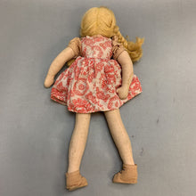 Load image into Gallery viewer, Vintage Jointed Cloth Doll Celluloid Face Blonde Pigtails (18&quot;)
