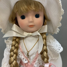 Load image into Gallery viewer, Vintage House of Lloyd Porcelain Doll in White &amp; Pink Dress w/ Bonnet (16&quot;)
