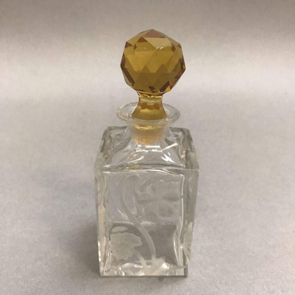 Vintage Crystal Small Embossed 4 Sided Bottle with Amber Stopper (3