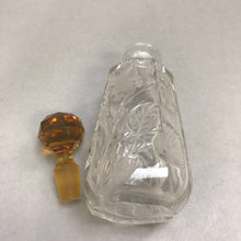Load image into Gallery viewer, Vintage Embossed Etched 8 Sided Glass Perfume with Amber Stopper (6&quot;)
