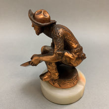 Load image into Gallery viewer, Copper Miner Prospector Panning Statue on Marble Alaska Souvenir (5.5&quot;)
