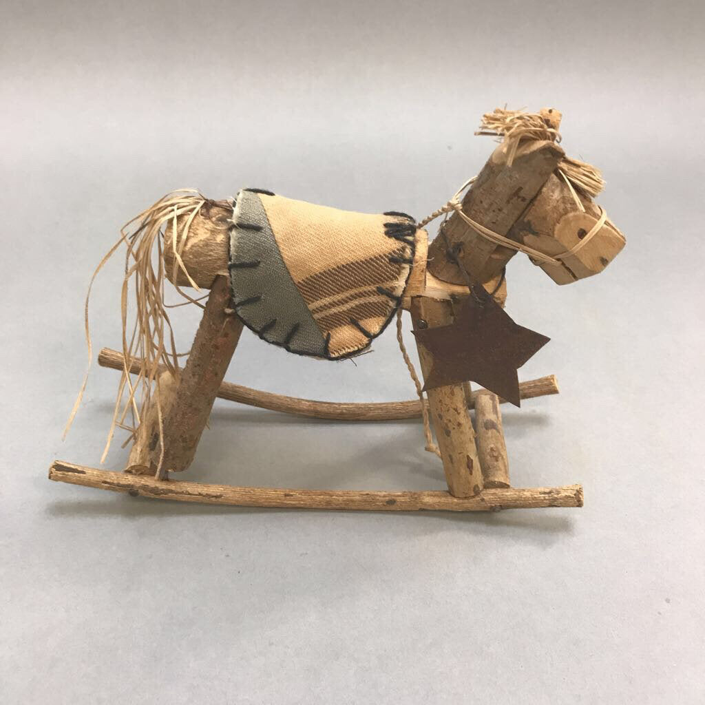 Vintage Wooden Handmade Primitive Rocking Horse Figurine with Saddle (7