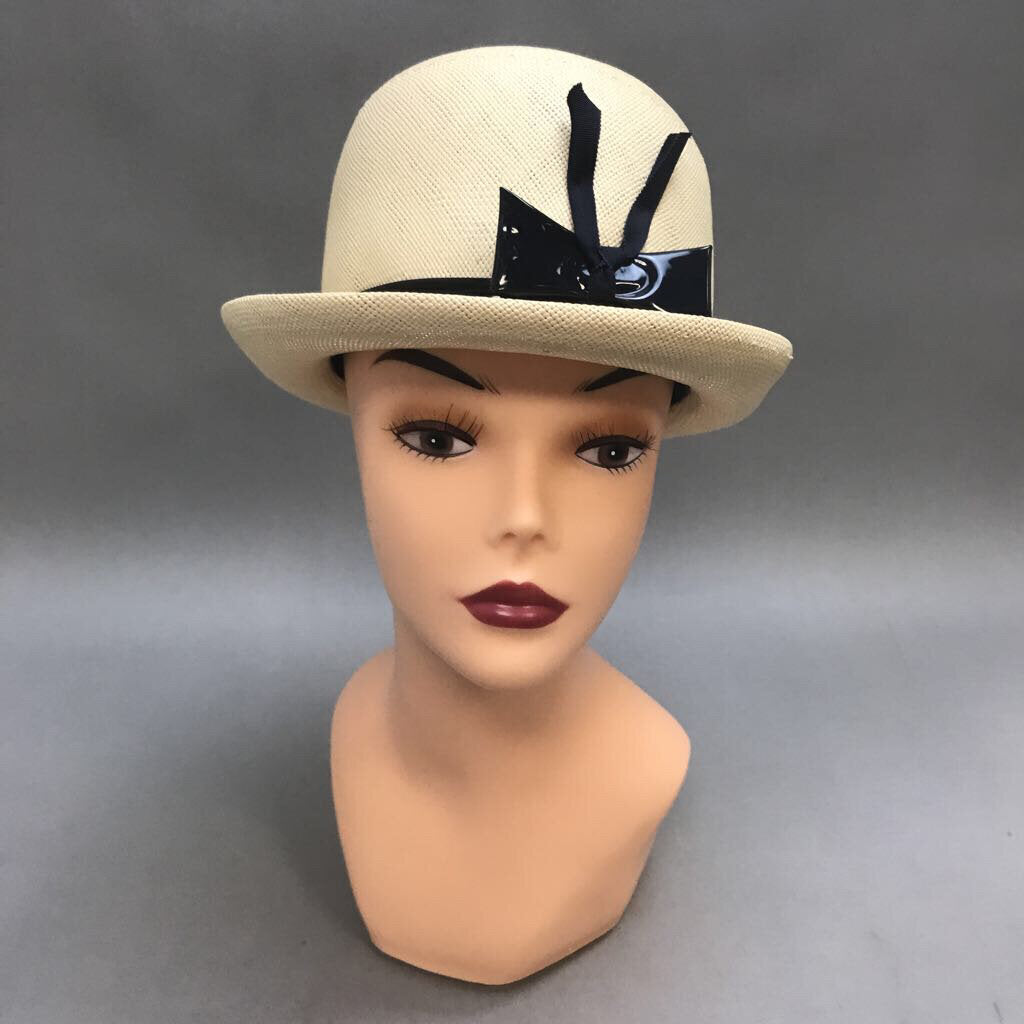 Vintage Belmar Straw Patent Ribbon Trim Derby Hat